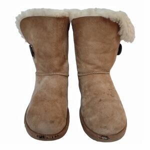 UGG Boots Bailey Size 7W Brown Suede Fleece Fold Down Leather Casual Loungewear